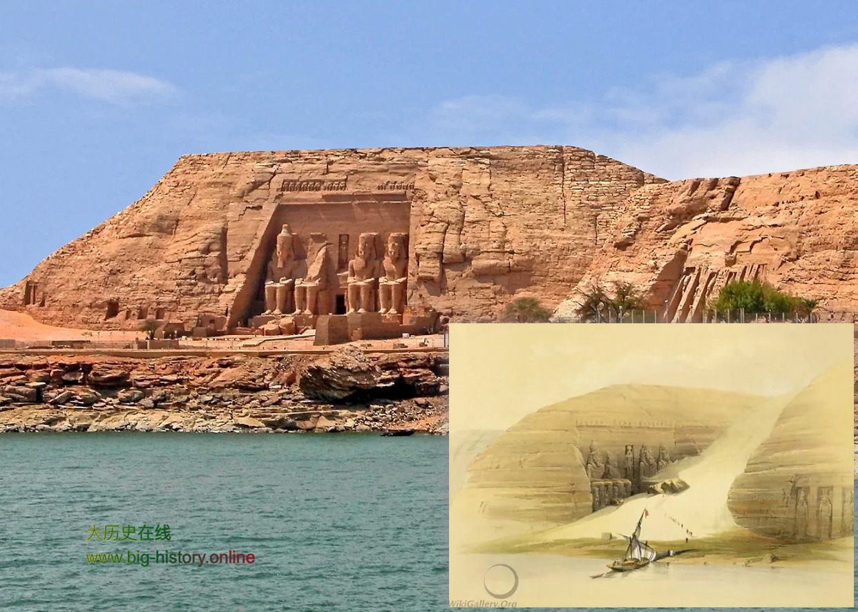 神庙已经做了整体搬迁，如今只能通过油画看到神庙最初的位置和形态了