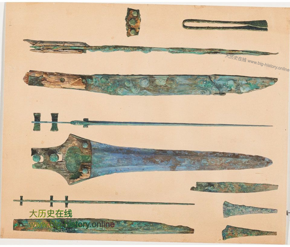 迈锡尼出土的青铜匕首和刀具