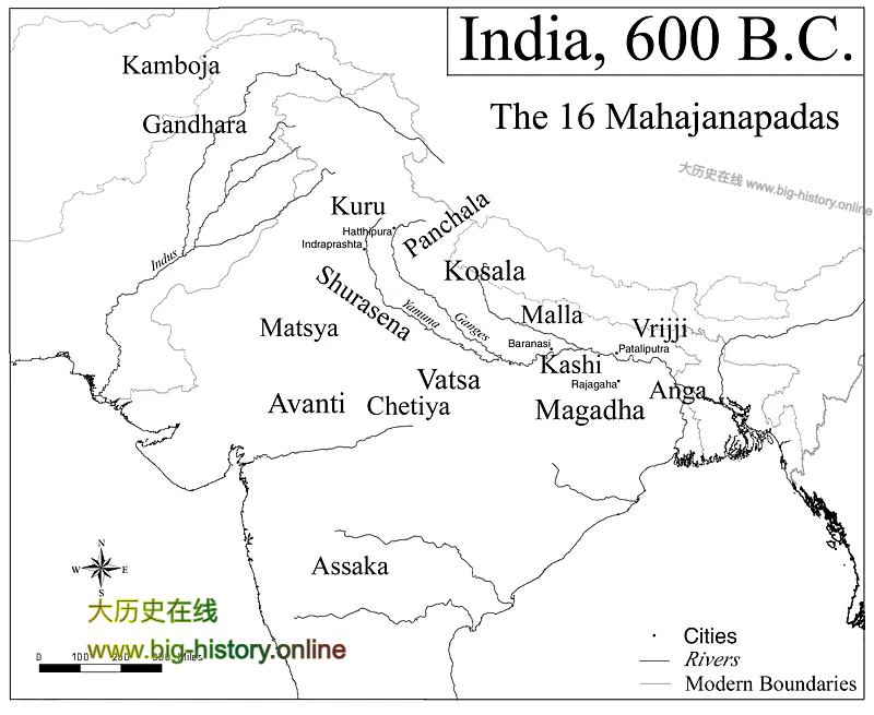 公元前 600 年左右的十六个伟大王国