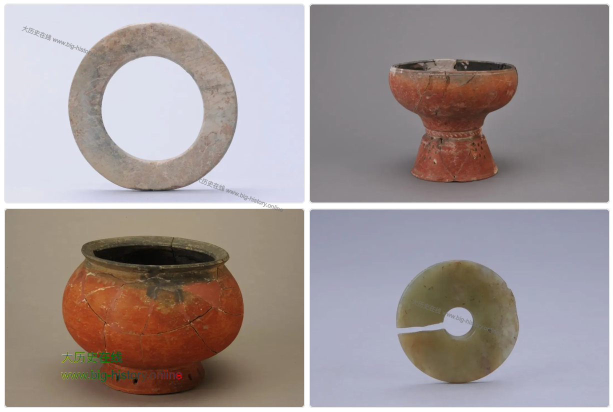 大溪出土的石环、陶器，以及玉器等